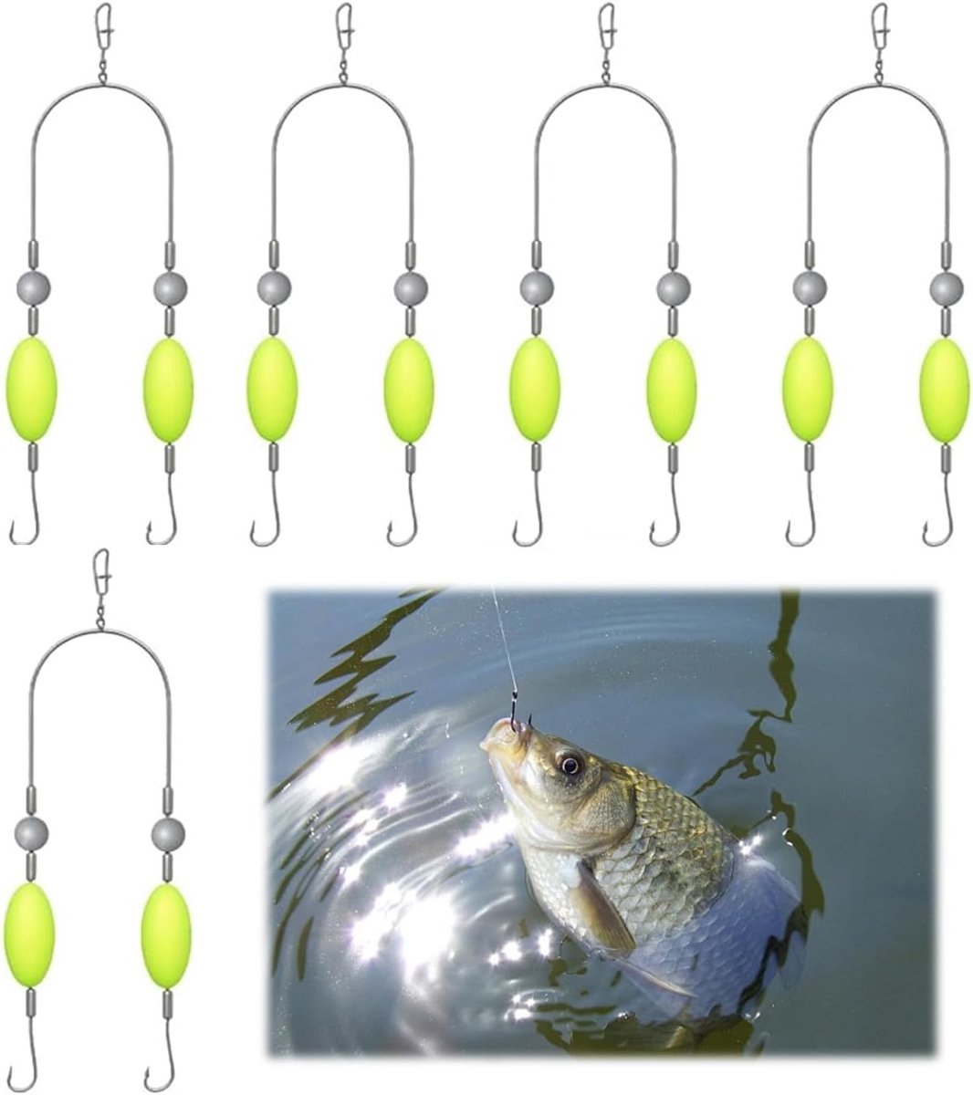 Anti-Hook Double Hook Rigg - Set van 10 Karpershaakjes met Anti-Tangle Ontwerp, Drijvers en Parels - Perfect voor Beginners en Visliefhebbers