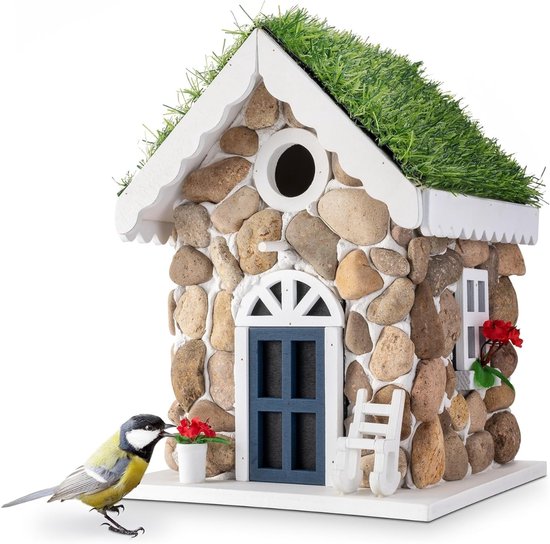 Stellar Vogelhuisje - Stenen Nestkast - Hangende Vogelhuis - Vogelbescherming - 18.5x18.5x25cm - Vogelvoederhuisje