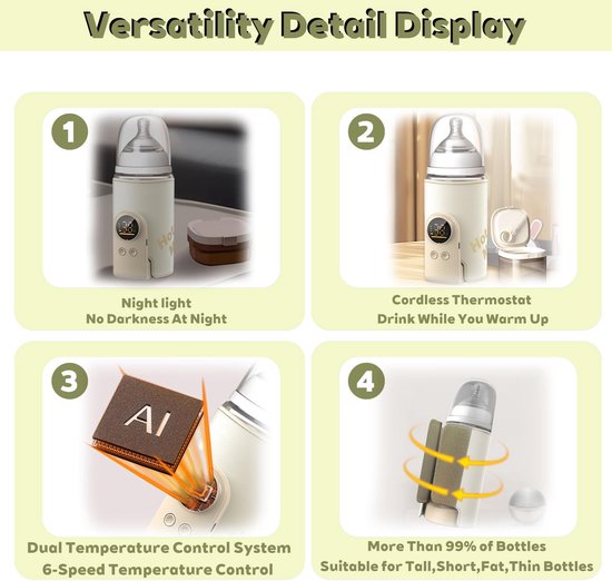 Draagbare flessenwarmer - 10000 mAh - Snel opwarmend & tot 6–10 uur continu verwarmen - Ideaal voor op reis, onderweg en buitenshuis — afbeelding 5