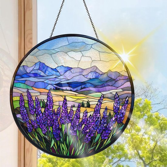 Handgemaakte Lavendel Glas-in-lood Raamdecoratie voor Tuin en Binnenruimtes - Perfect voor Feestdagen, Kerst en Raamlandschappen, 20 x 20 cm van Merkloos — afbeelding 4