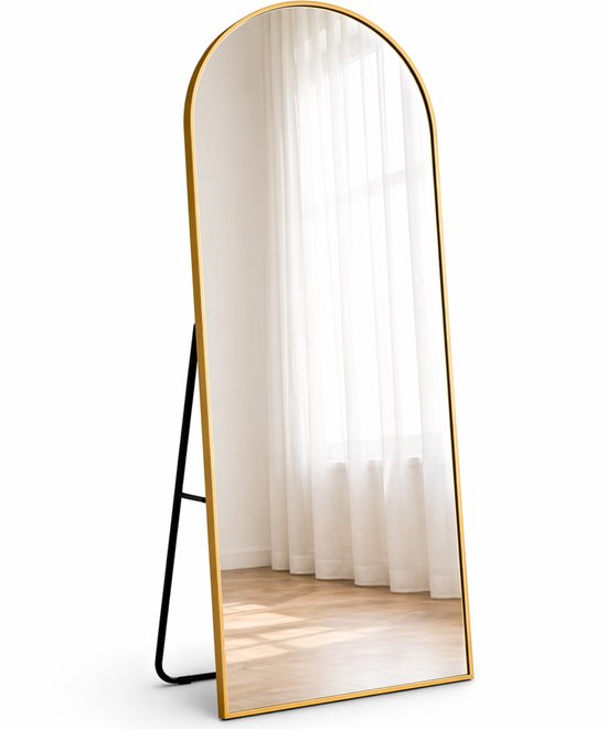 Boogspiegel Goud - 75x180 CM - Wandspiegel - Staande Spiegel met Metalen Rand - Goud - Kleedkamer Spiegel