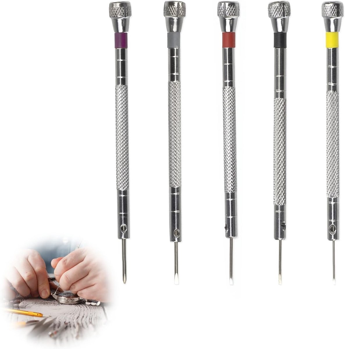 Set van 5 precisieschroevendraaiers voor horloges, brillen en elektronica - Mini platte en Phillips schroevendraaiers voor fijne reparaties en onderhoud