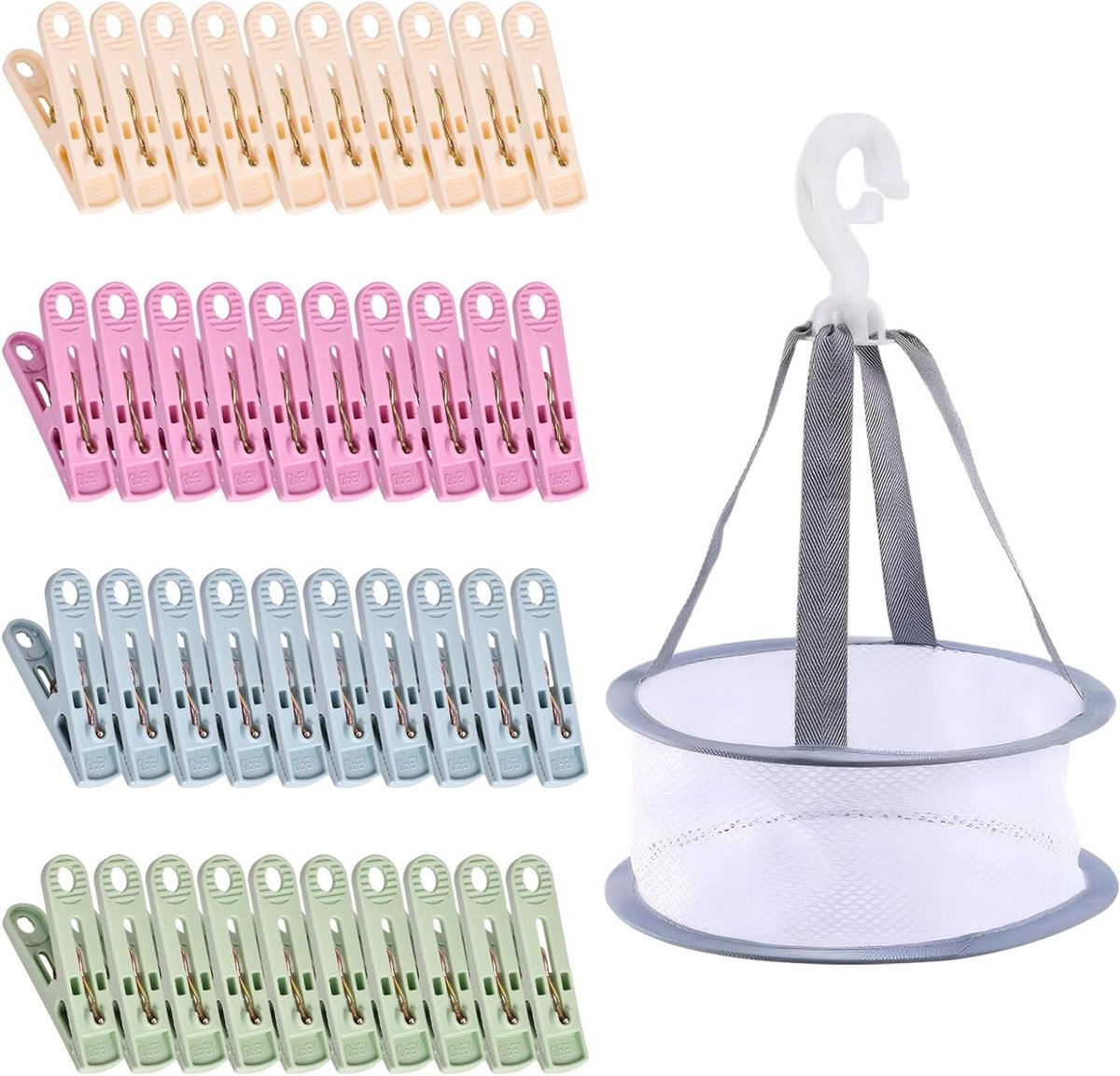Plastic Wasknijpers Set van 40 Stuks met Mand - Ideaal voor Gevoelige Kleding, Buitengebruik en Langdurig Gebruik