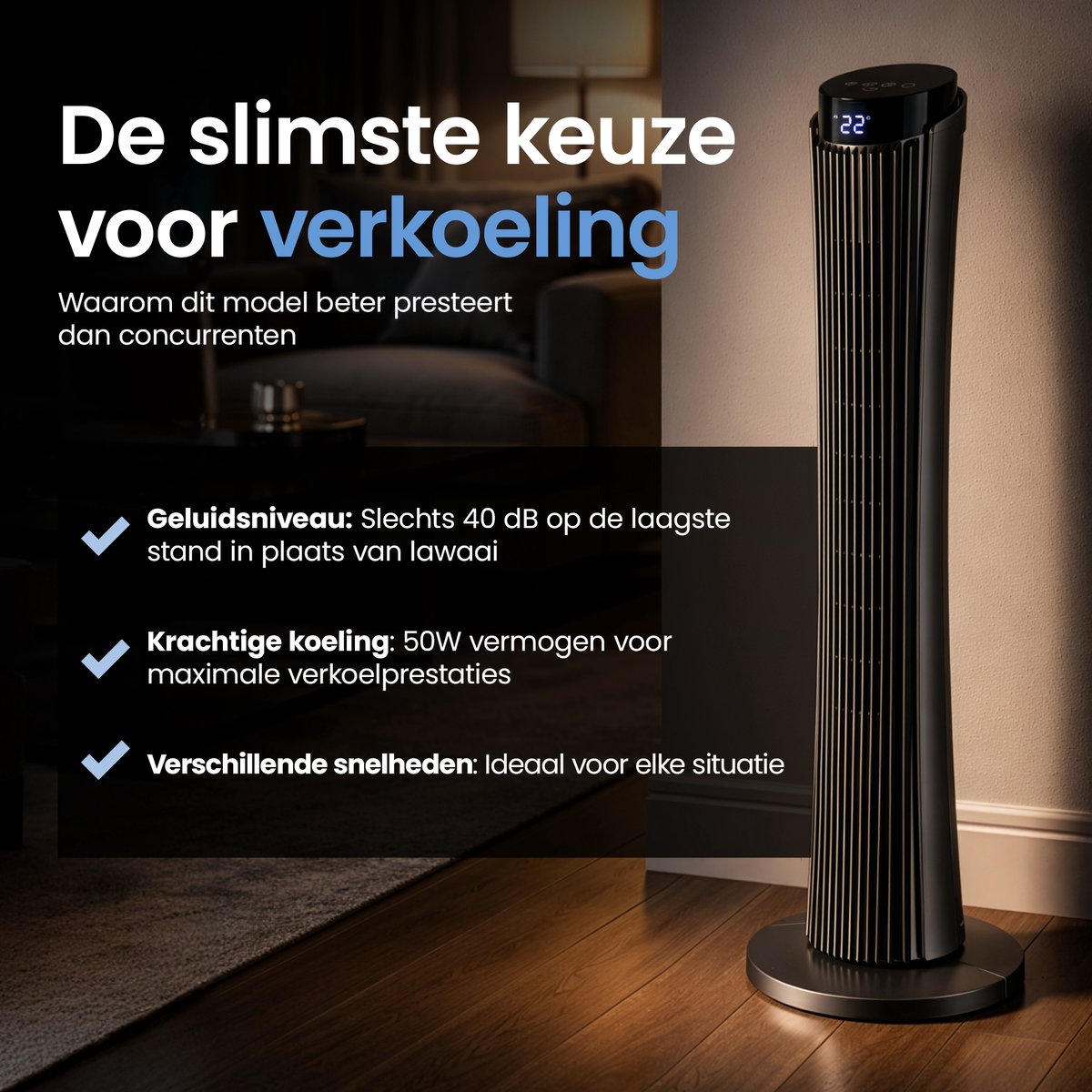 Gatson Torenventilator 86cm - Stil - Met Afstandsbediening - Swing Functie - Staande Ventilator - Tower Fan - Vloerventilator - Statiefventilator - Waaier — afbeelding 9