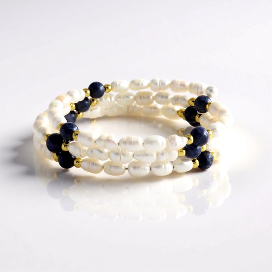 Parel & Saffier Stalen Armband, USA Hematiet