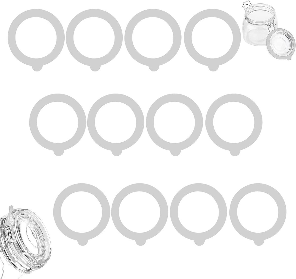 Set van 12 Siliconen Afsluitringen voor Inmaakpotten – Lekvrije Vervangringen voor Glazen Potten en Deksel – Duurzame Voedselveilige Rubber Ringen voor Inmaak en Opslag
