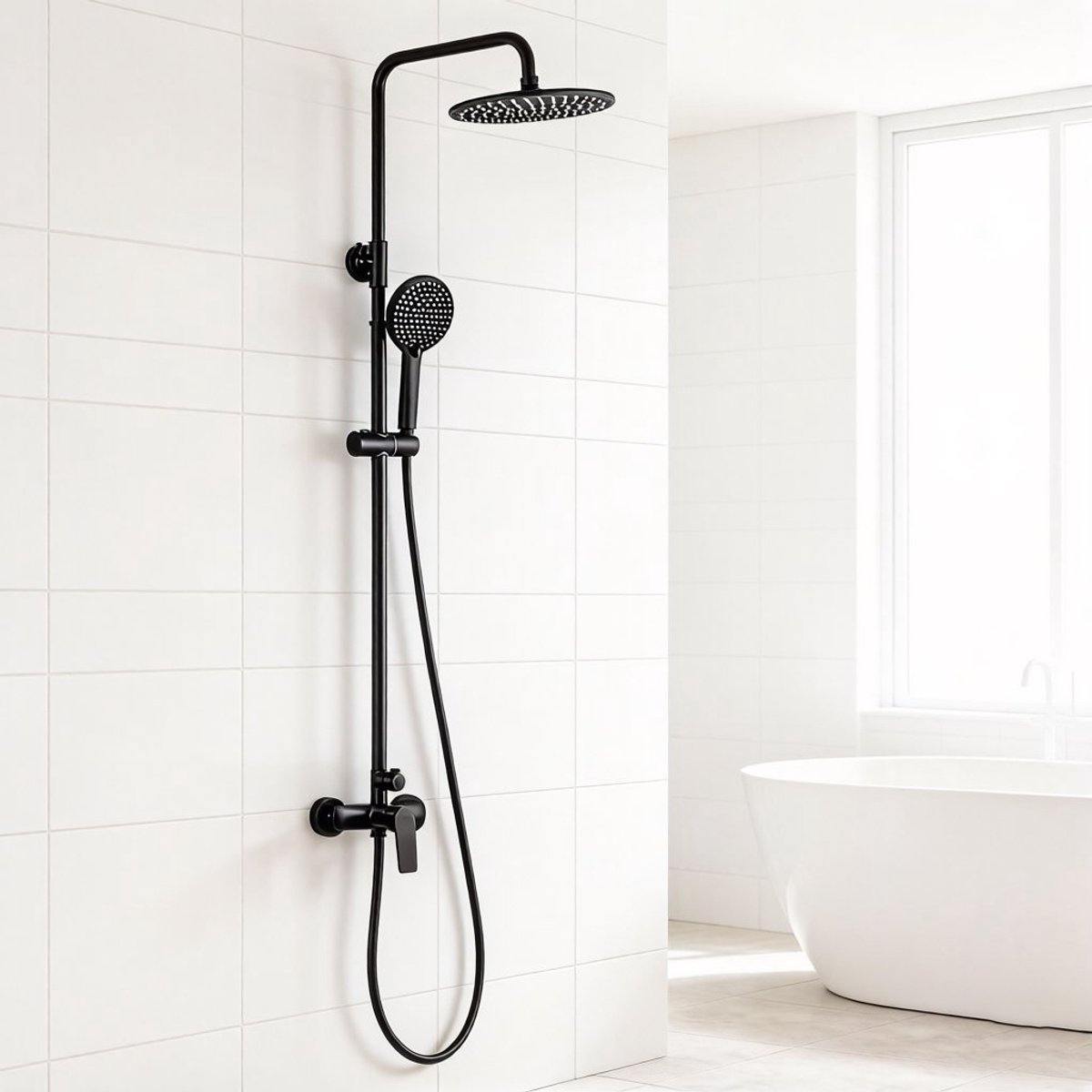 DERW max Douchesysteem - Compleet Doucheset - 10 inch Douchekop - 3 Standen Handdouche - Hoogte Verstelbaar 93-130 cm - Regendoucheset - Waterbesparend - Zwart