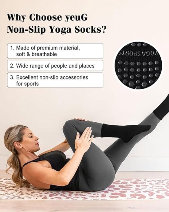 4 Paar - Dames Antislip Yoga Pilates Sokken - Zwart - Antislip sokken - Polyester - Ademend sokken - Yoga Sokken - Voor Ballet, Dans, Fitness & Dagelijkse Workouts — afbeelding 4