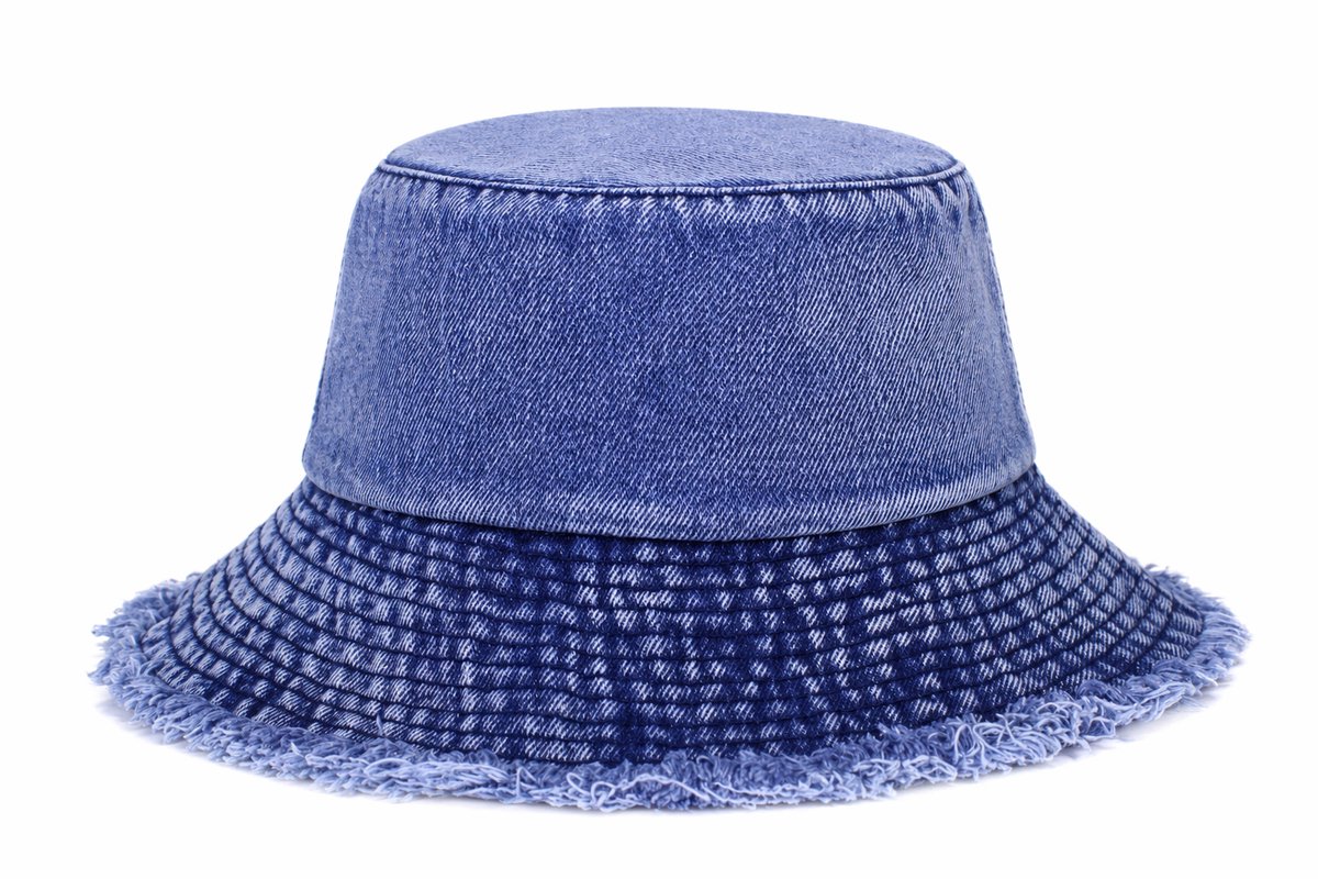 Bucket Hat - Washed Denim - Donkerblauw - Spijkerstof - Vintage Vissershoed - Gerafeld Zomerhoedje - Strandhoedje - Festivalhoedje - Emmerhoed - Skater Hoed - Outdoor Hoed - Streetwear - Unisex - Maat S/M