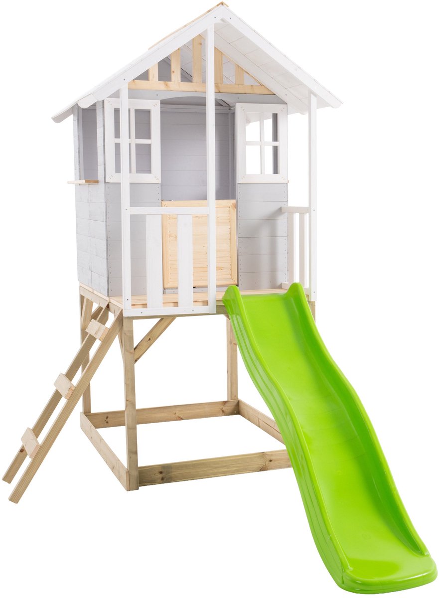 Houten boomhut op palen van FSC®-hout met platform en glijbaan PERCE-NEIGE