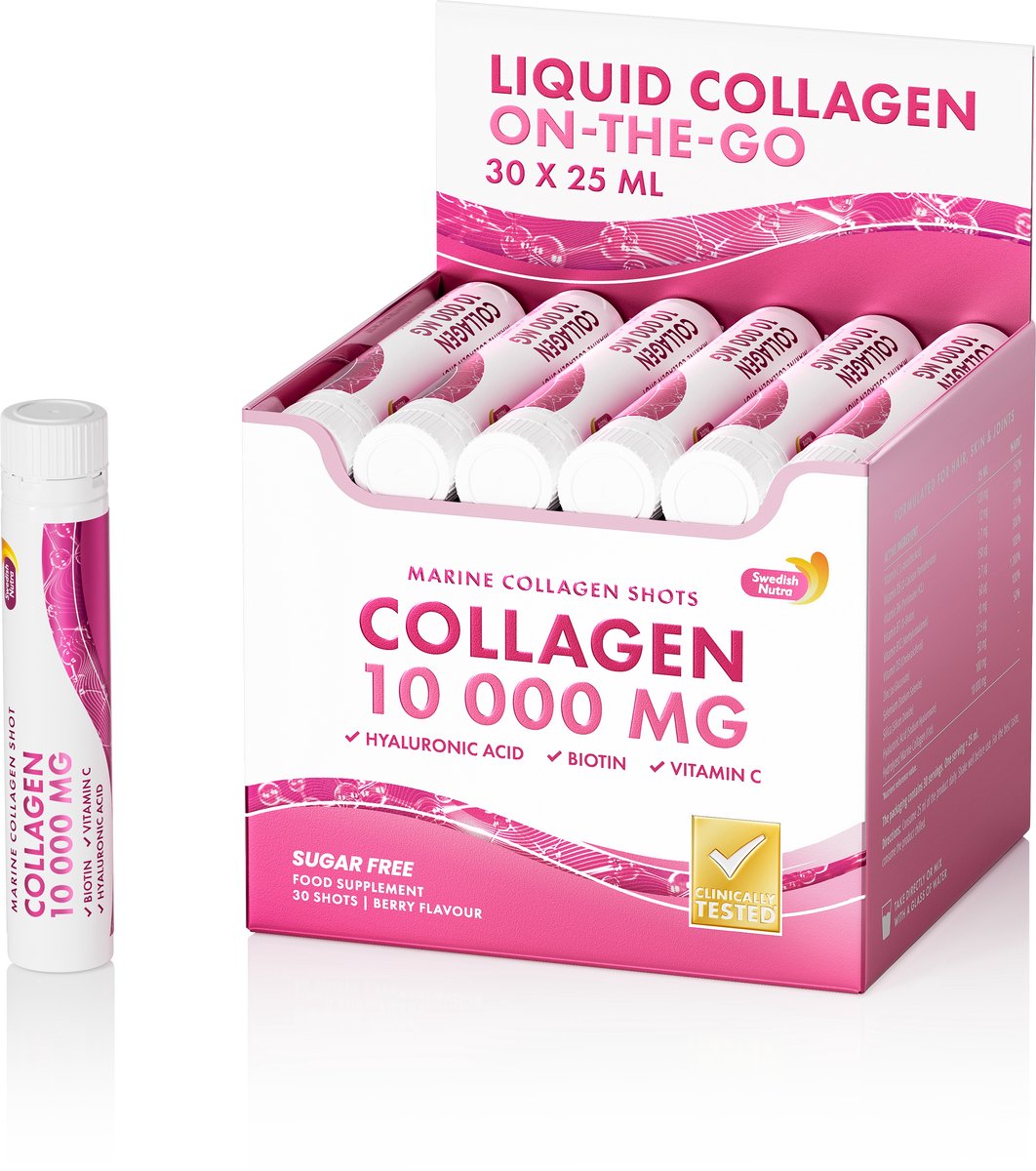 Swedish Nutra Collageen Shots - Pure Peptide - Vloeibaar - Suikervrij met Hyaluronzuur en Vitamine C - Anti aging - Anti Rimpel - Huid - Haar - NagelsSwe