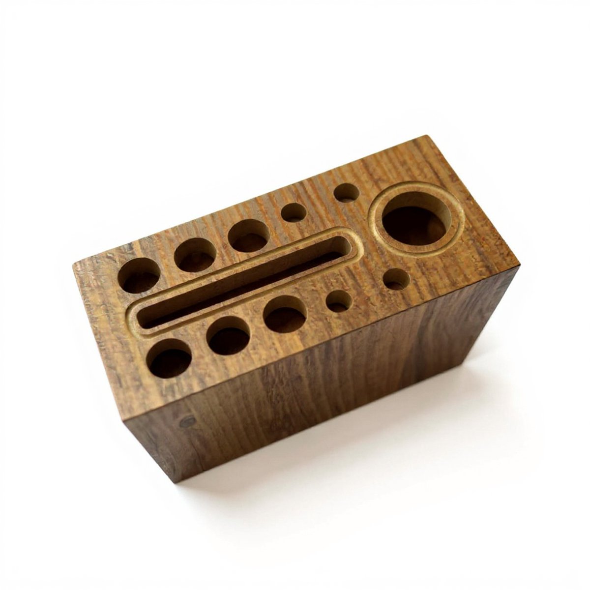 Houten Pennenhouder met Gaten | Bureau Organizer & Sorter | MDF | Naturel Bruin | 15x9x7 cm