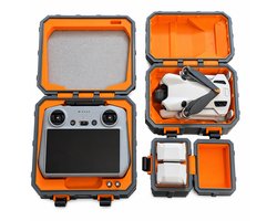 DJI Mini 4 Pro Hardcase Koffer Set - Drone Opbergkoffer - Remote Controller Case DJI RC2 - Batterij Opbergdoos 2 Stuks - Beschermkoffer Drone Accessoires - Schokbestendige Travel Case - Compact Reisformaat - Grijs Oranje