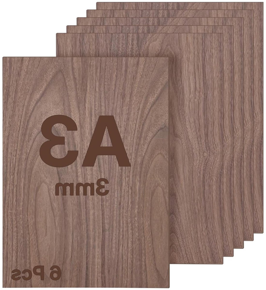 Plywood Sheet 3 mm A3 Set van 6 Walnoot Houten Platen voor Creatief Werk, Laser Snijden en Modelbouw