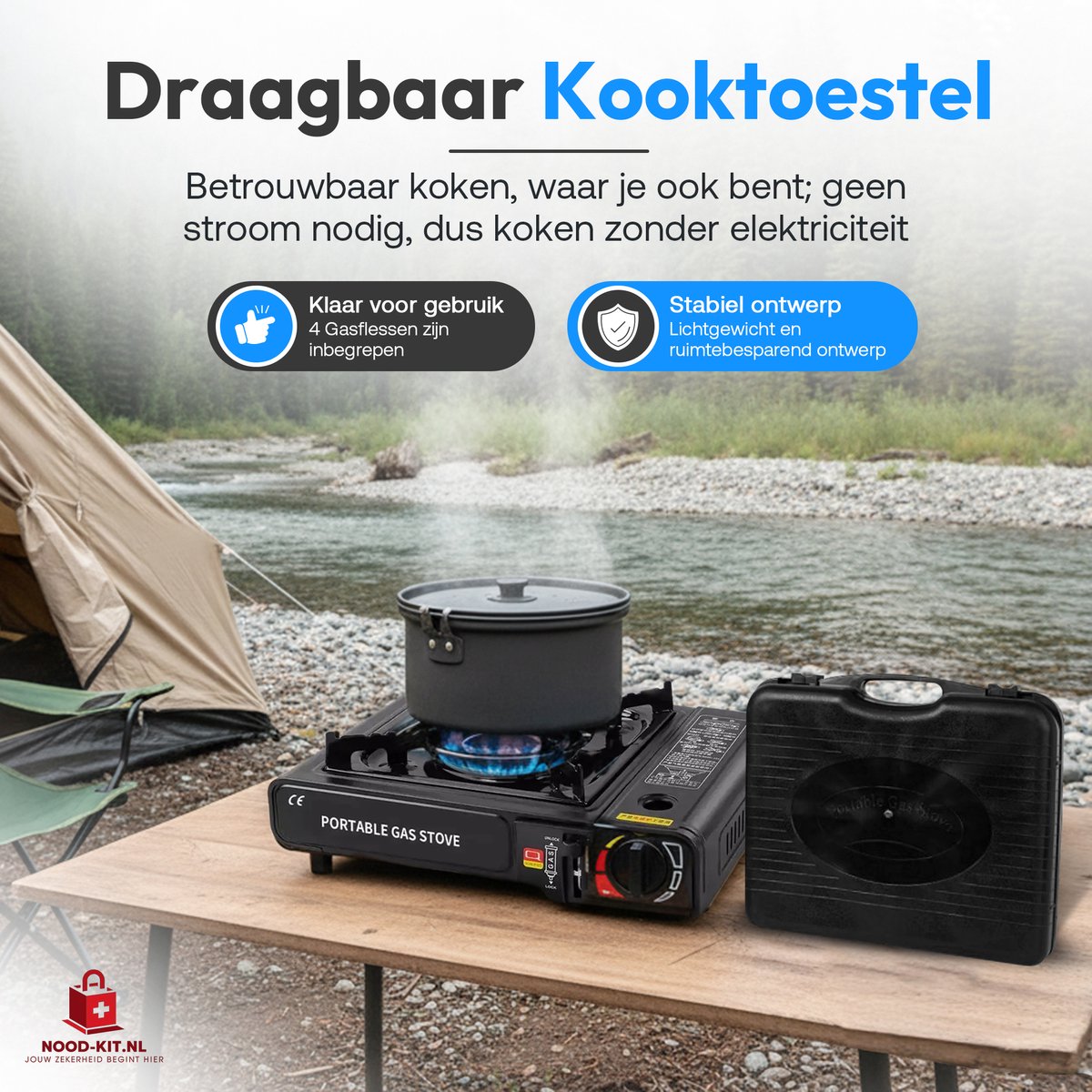 Nood-Kit® Camping Gasstel - Camping Kooktoestel - 4x Butaangasflessen met Koffer- Draagbaar Kooktoestel voor Camping, Outdoor & Noodpakket — cadeau in Sport & Outdoor - foto 2