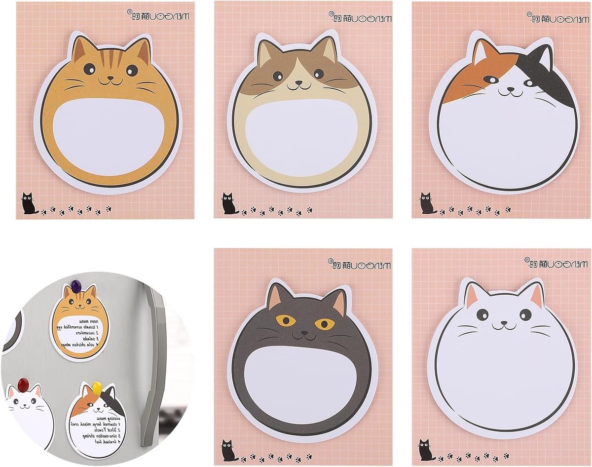 Schattige katten zelfklevende notities, cartoon dieren sticky notes - 150 vellen voor kinderen en studenten