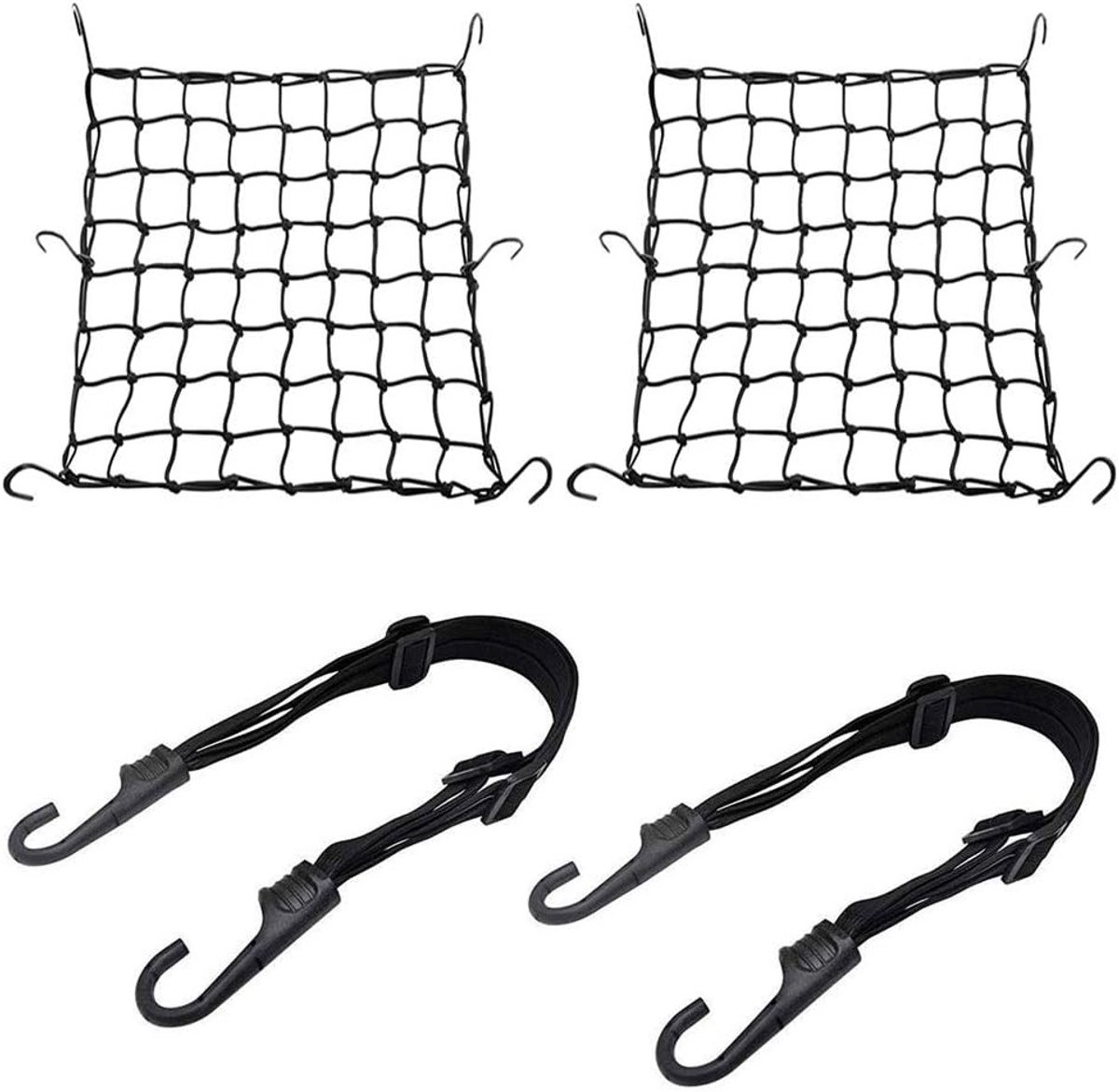 Bagagenetten Motor - Bagagespanners Haken - Vervoer Veilig - Verstelbare Lengte - 2 Stuks - Zwart