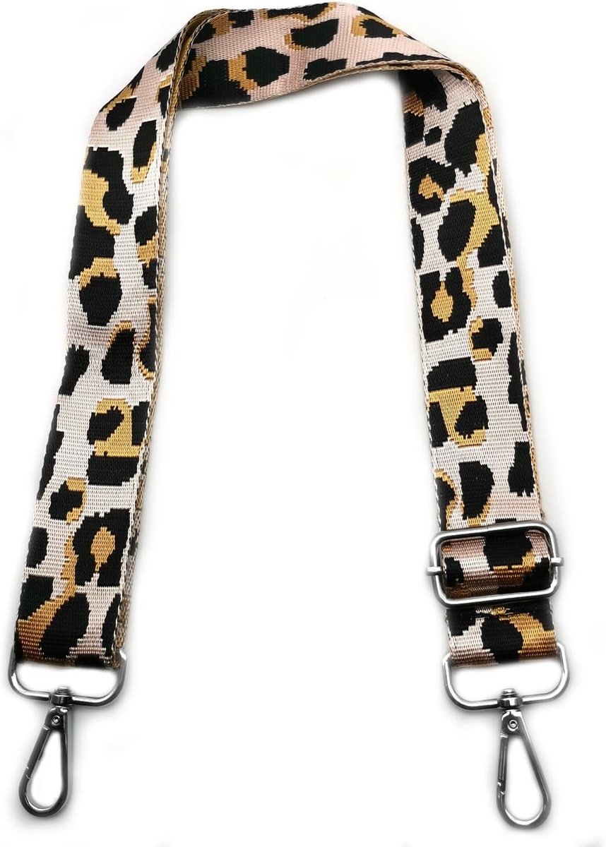 Verstelbare Schouderband voor Handtassen, Vervangende Schouderriem met Zilveren Gespen, Brede 3.8 cm Band voor Dames, Geschikt voor Crossbody, Camera en Handtassen in Roze Luipaarddesign
