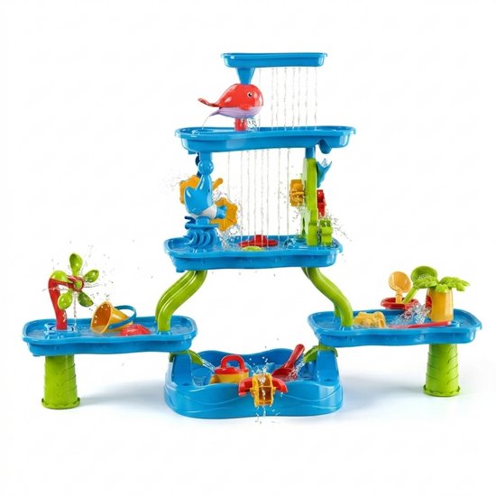 Coemo Jonas Table D’eau Et Sable Pour Enfants – Jeux Extérieurs, Balcon, Jardin – 62 X 57 X 37 Cm, 18 Accessoires Inclus