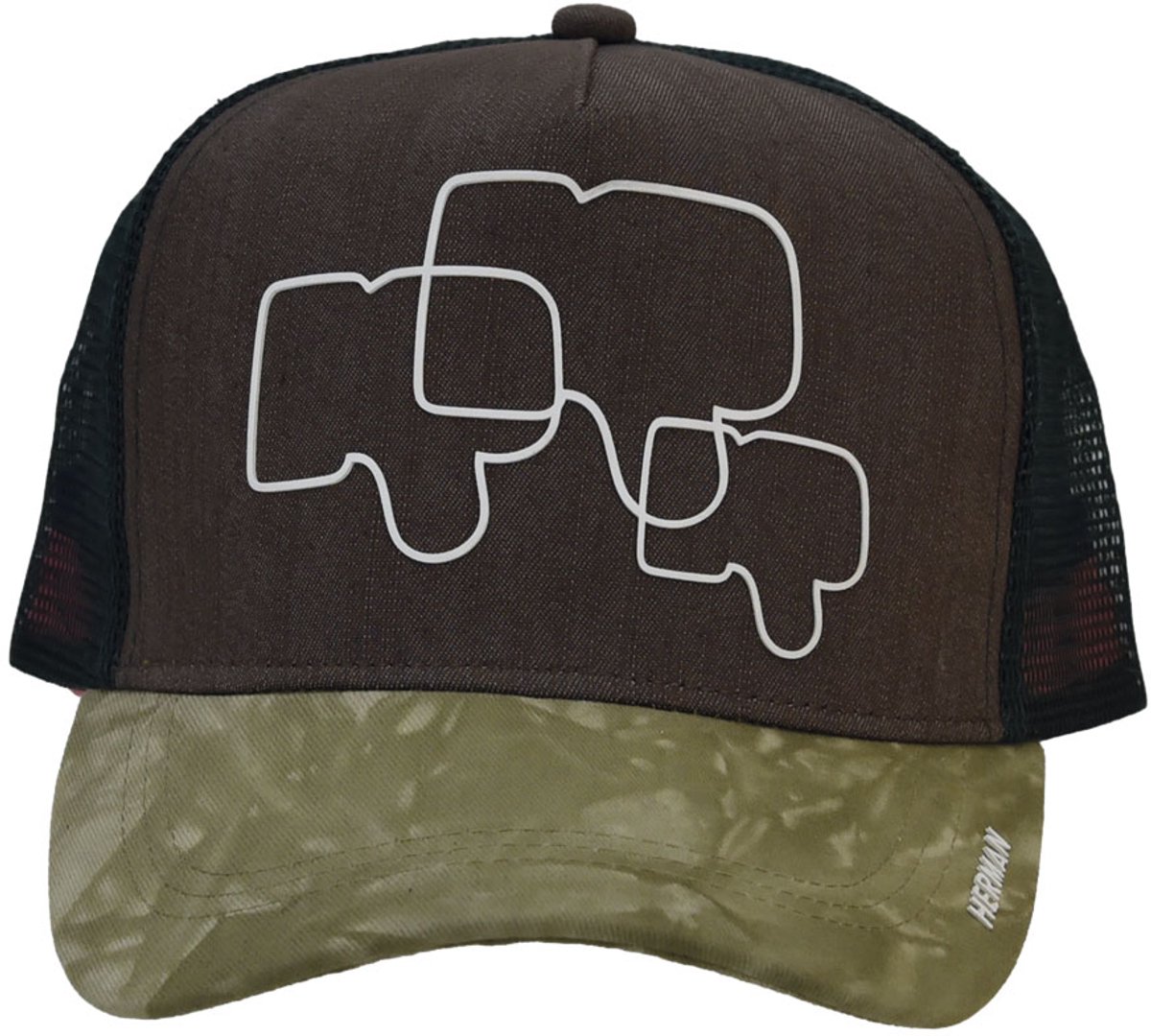 Herman Casquette baseball multicolore avec mesh, visiére marbrée et panneau frontal uni avec motif "unlike"