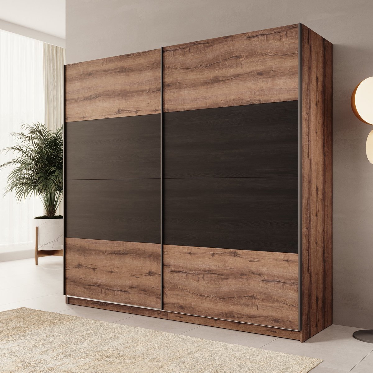 Meubella - Duvano - Kledingkast 2 schuifdeuren - Eiken - 220x61x210 cm