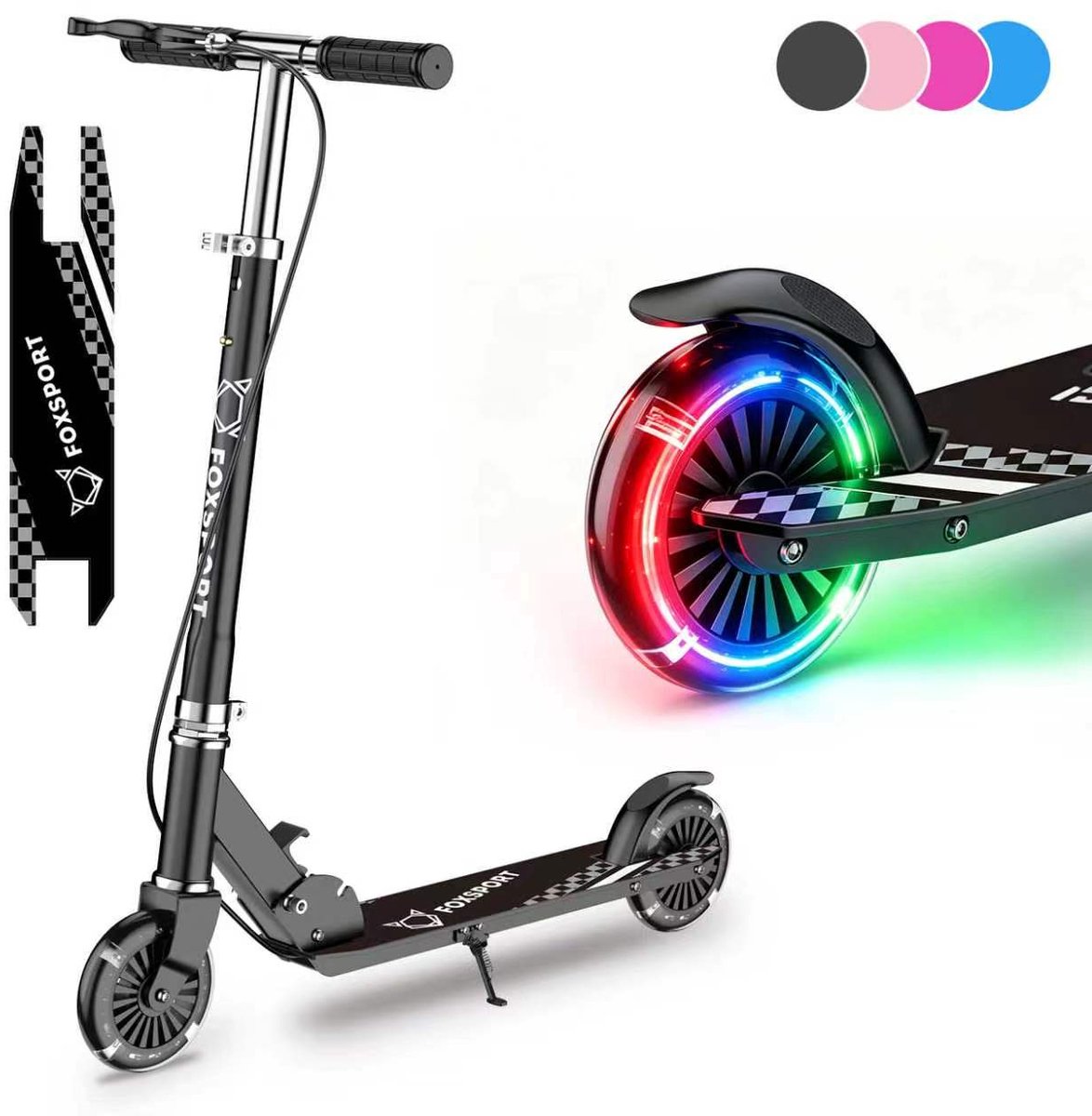 FOXSPORT Kinderstepjes - Kinderscooter -Kinderstep-Draagkracht tot 100 kg-Kick Step - Lagers ABEC-7-Drie instelbare hoogte-opties-Zwart