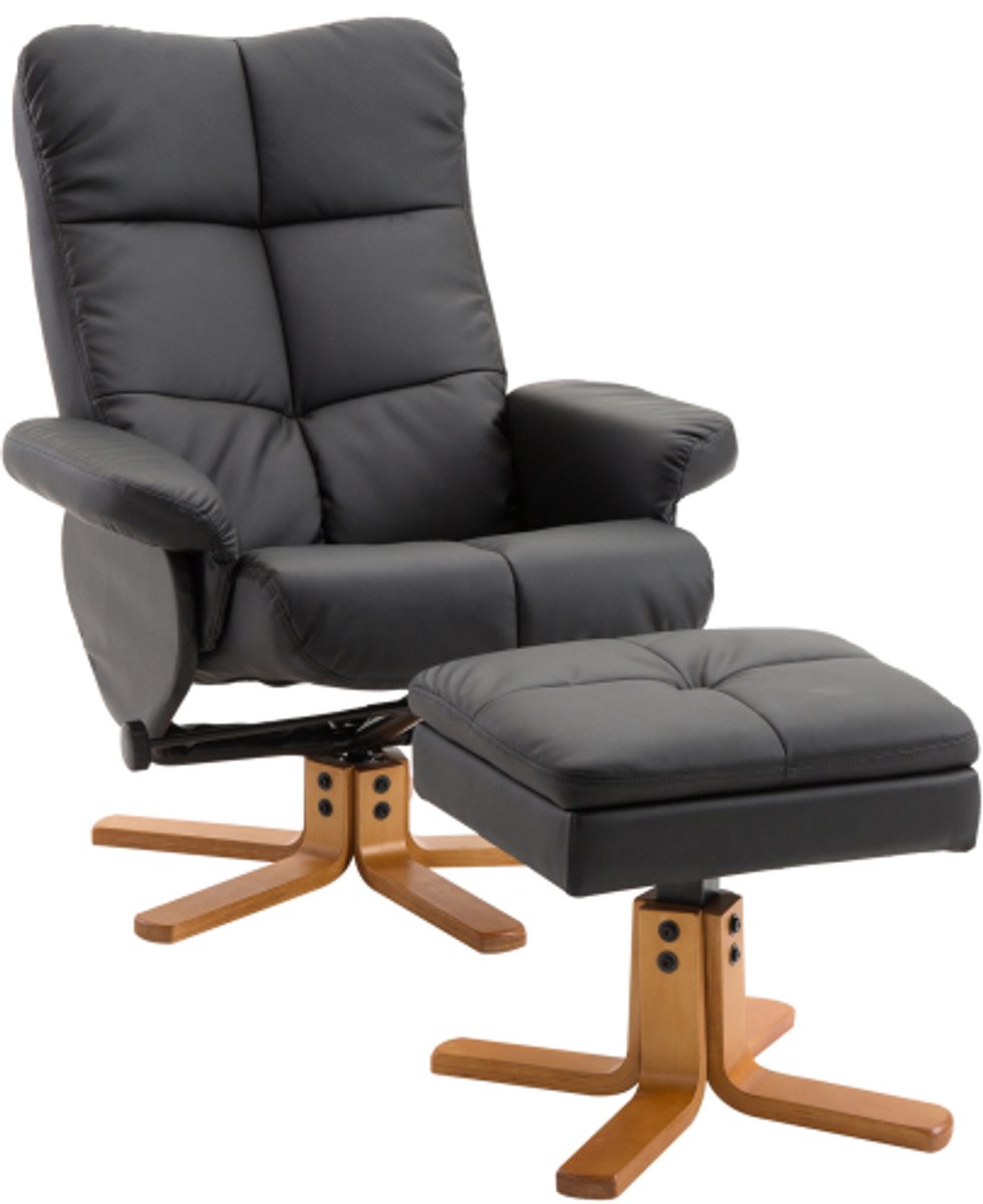 Relaxfauteuil met voetenbank zwart 80x86x99 cm draaibare TV stoel 360° – PU leren loungest