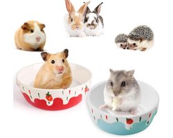 Voerbakken voor konijnen en hamsters, keramische schalen voor knaagdieren, ideale accessoires voor huisdieren (rood en blauw)