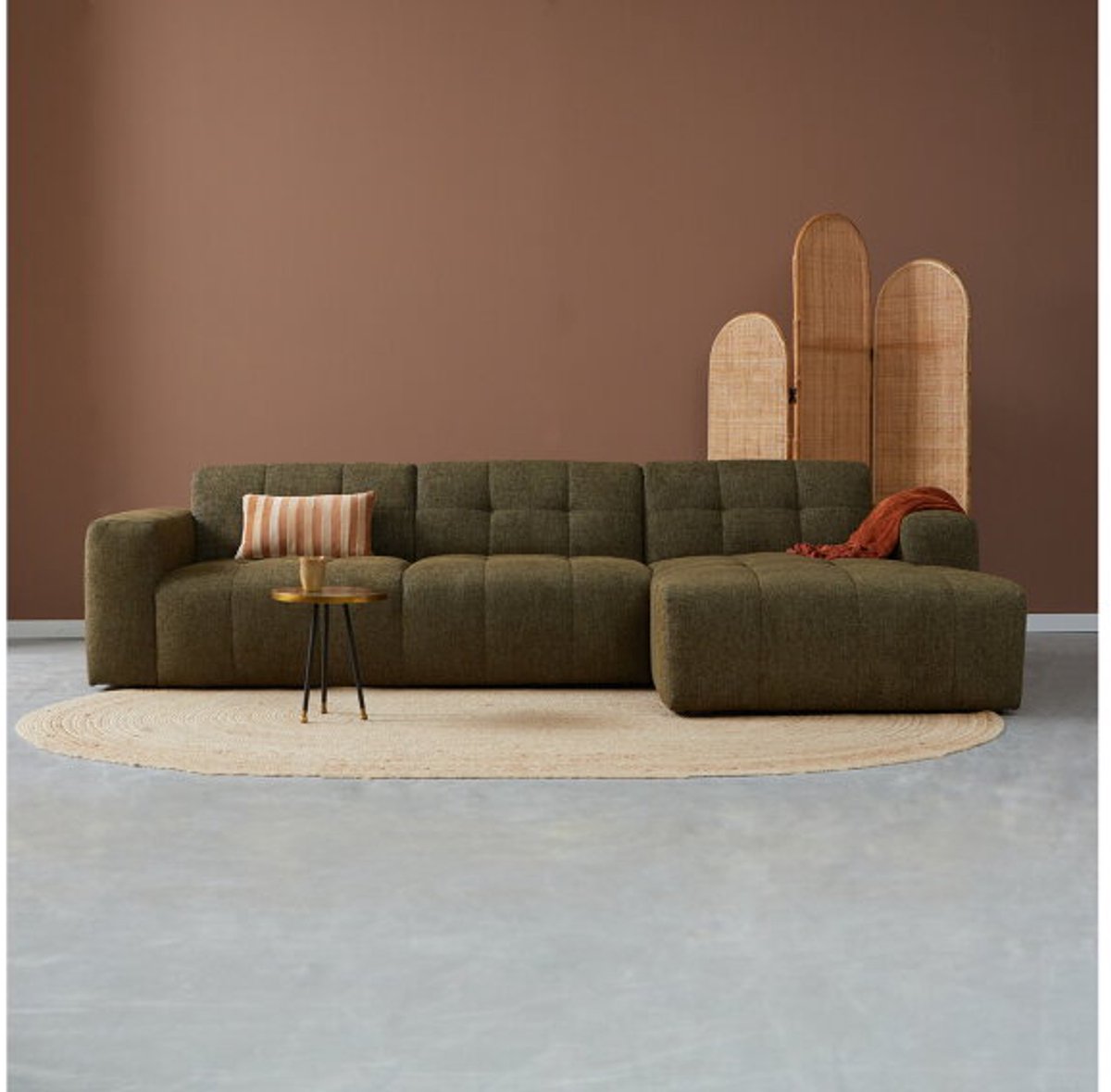 PEPP Interiors WAVE hoekbank met chaise longue rechts - stof Modesto 484 groen - 305x155x80 cm