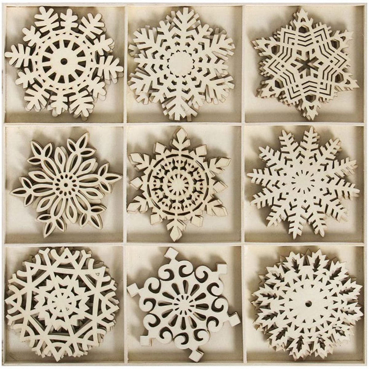 27 Stuks Houten Kerstballen – 9 Vormen - ⌀7,5cm - Kersthangers - Kerstmis Versiering - Kerstboom - Kerstversiering voor Binnen - LOUZIR