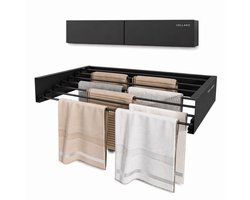 Vellano Wanddroogrek Inklapbaar – Premium Wasrek Muur 120 cm – 8.4 m Drooglengte – Stevig & Ruimtebesparend – Incl. Boormal & Bevestigingsset – zwart