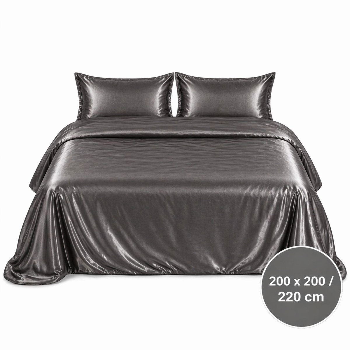 Satijnen Dekbedovertrek - Antraciet - Donkergrijs - 200x200/220 - Luxe & Koel - Zacht & Ademend - Incl. Kussenslopen