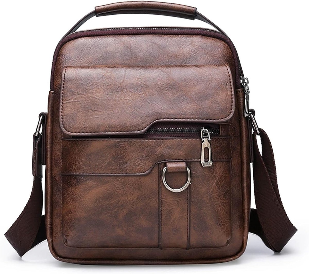 Schoudertas heren 5 zakken - kunstleer - verstelbare schouderriem - praktische messenger bag - ShopVlot