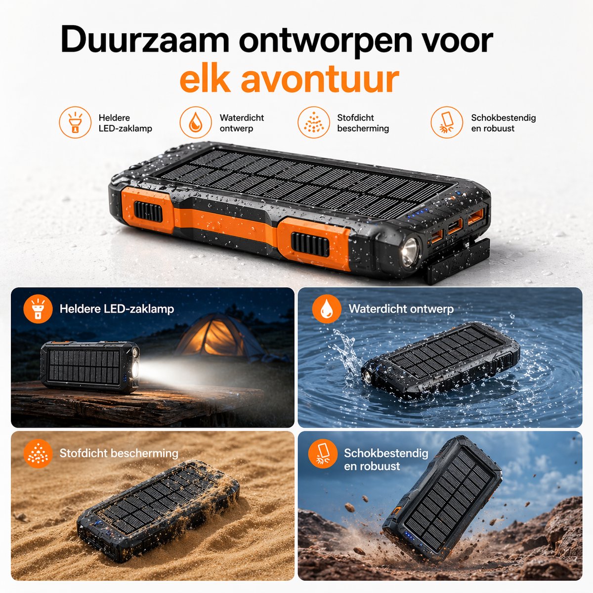 Sounix Powerbank 30000 mAh Zwart met Zonne-energie - afbeelding 3