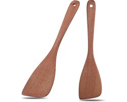 Houten kookgerei set van 2, hittebestendige pannenlepel en schraper, antibacterieel en ideaal voor de keuken en restaurantgebruik (33 - 8 cm)