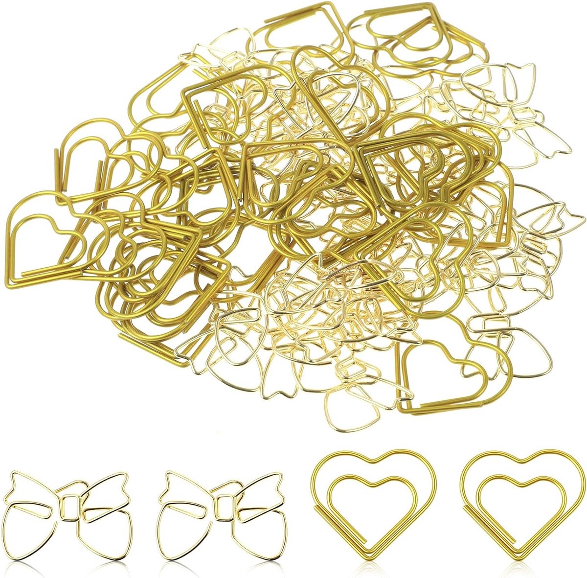 60 Stuks Gouden Paperclips in Hart en Vlinder Vorm - Metalen Vouwclips voor Kantoor en School, Perfect voor Sorteren en Bevestigen van Documenten