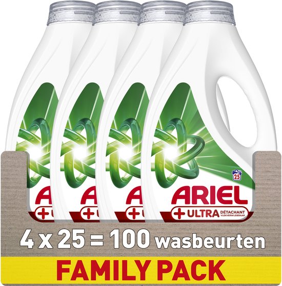 Ariel Vloeibaar Wasmiddel +Ultra Vlekverwijdering - 4 x 25 Wasbeurten