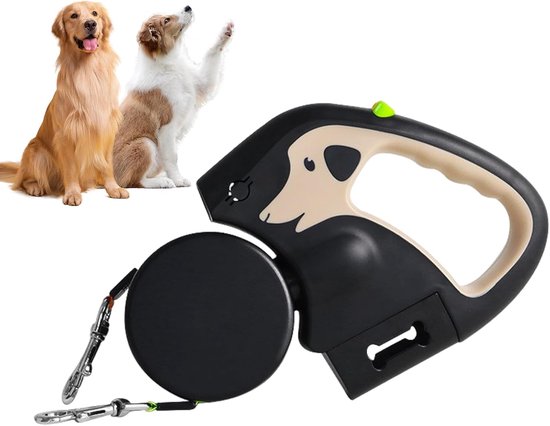 Dubbele Intrekbare Hondenriem - 360° Anti-Klit Systeem - Met LED Verlichting & Poepzakhouder - Voor 2 Kleine Honden tot 12kg - 3 Meter - Beige