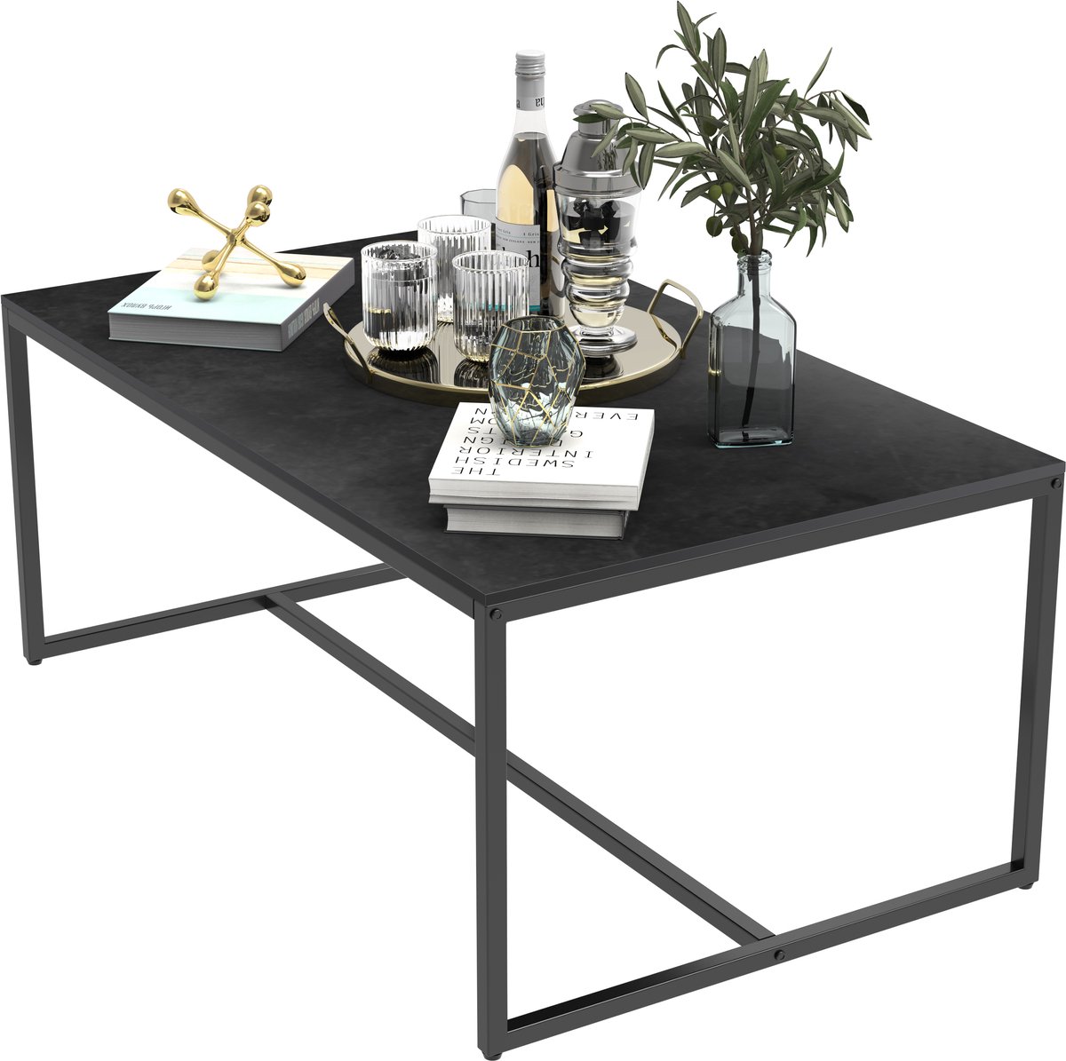 FATIVO Salontafels Marmer - Rechthoekige - Koffietafel met metalen frame - Bijzettafel wit - Sidetable - Ideaal voor Woonkamer of kleinere ruimtes - 100x60x43cm