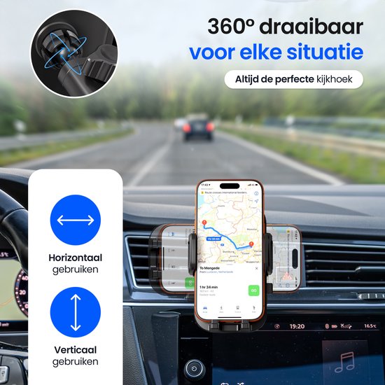 Siltcon® Telefoonhouder Auto 15W QI Draadloze Oplader - Telefoonhouders Auto - Extra Sterkte Zuignap voor Dashboard, Raam & Ventilatie - GSM Houder Auto - Auto Accessories – USB-C 30W – USB-A 22.5W – Snellader - 360° - Universeel alle Telefoons