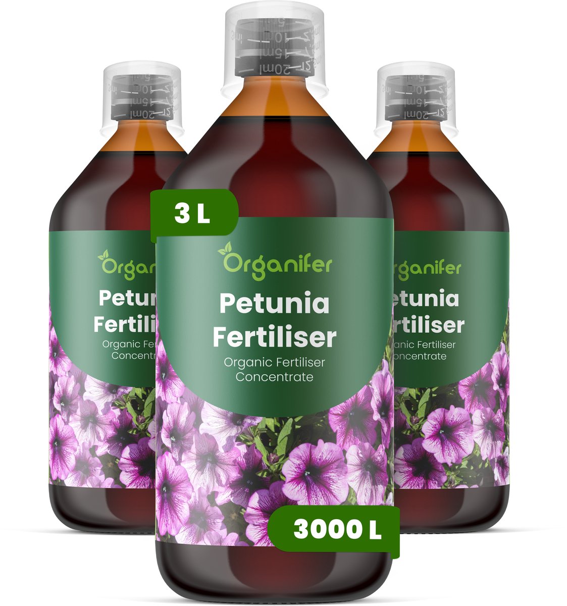 Vloeibare Meststof Voor Petuniamest 3X1 L Voor 3000 L - Npk 2-1-8 - Bevordert Onafgebroken Bloei En Een Hoge Knopproductie - Versterkt Wortelontwikkeling Voor Hitte- En Droogtetolerantie - Perfect Voor Alle Petuniavariëteiten - Organifer