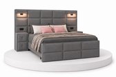 Boxspring Veloura - 160x210 Compleet - Met nachtkastjes - Grijs - Ledjes & Stopcontacten - BalBedden