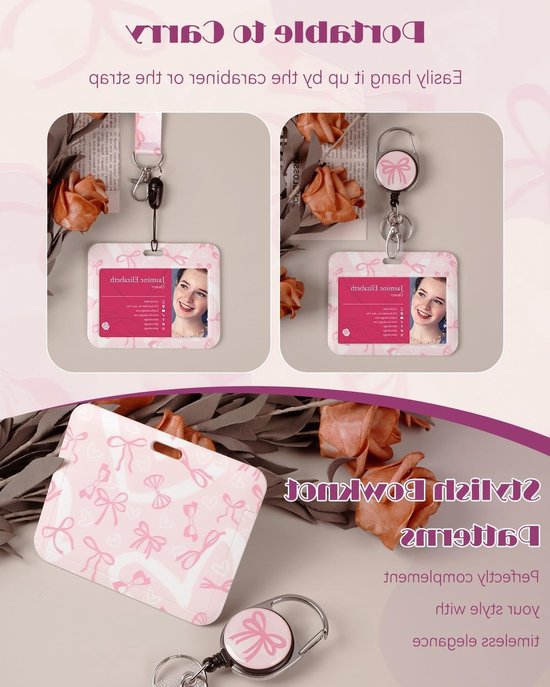 Stijlvolle Horizontale ID Kaarthouder met Strikpatroon, Retractable Badge Reel en Afneembare Lanyard voor Optimale Bescherming van Je Kaarten — afbeelding 2