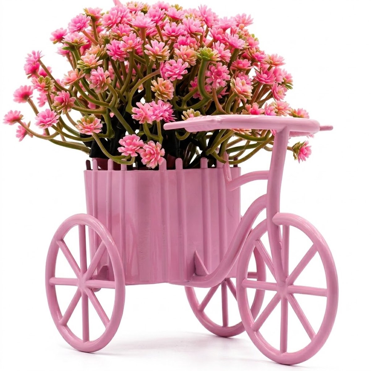 NUVEX Roze kunstbloemen mini fiets met bloempot kunstbloemen decoratie voor bureau tafel interieur ornament