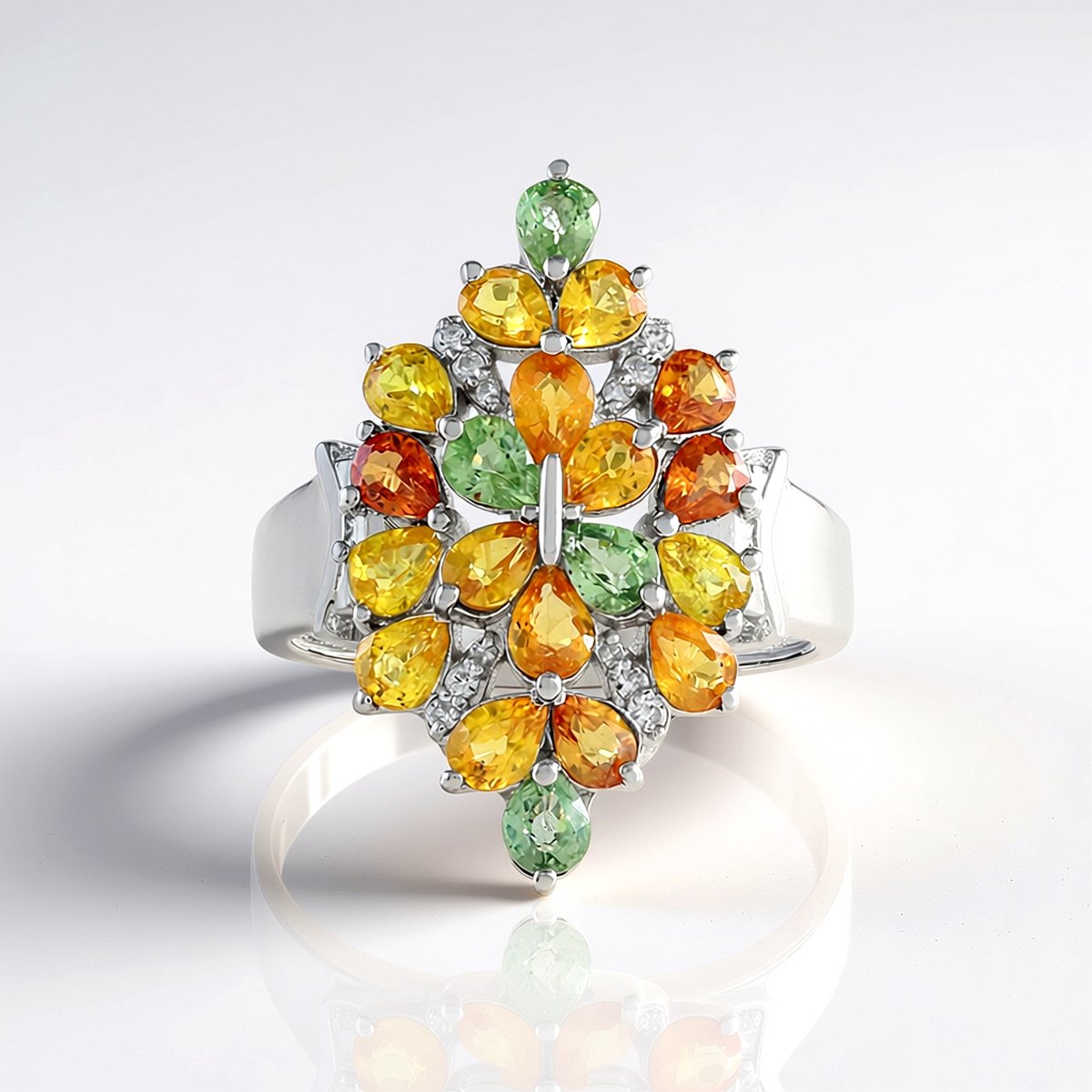 Cavill - Zilveren Ring 925 Sterling Zilver - 3,87 ct Peervormige Saffier Madagaskar - Elegante Bloemvormige Damesring met Zirkon