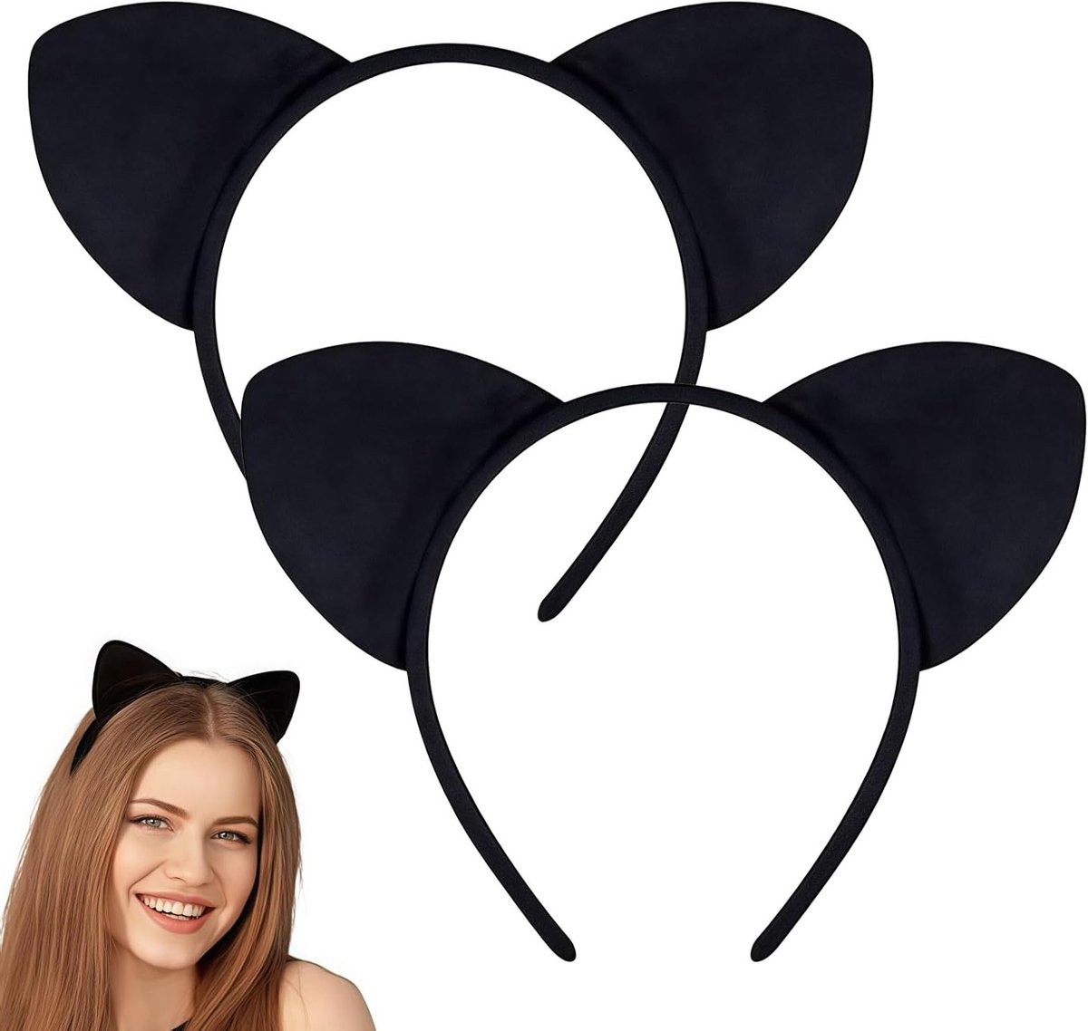 Set van 2 Kattenoren voor Volwassenen - Perfect voor Carnaval, Rollenspel en Themafeesten - Zwart