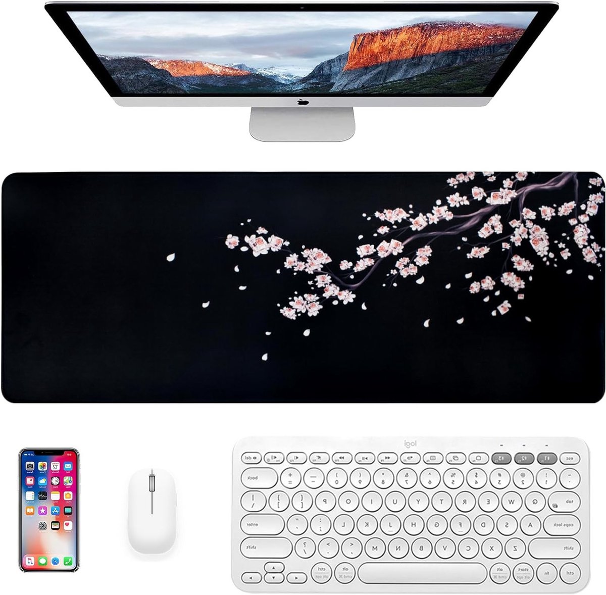 Grote Gaming Muismat met Kersenbloesem Design 800×300×2mm, Antislip Bureau Mat voor Laptop en PC Gaming