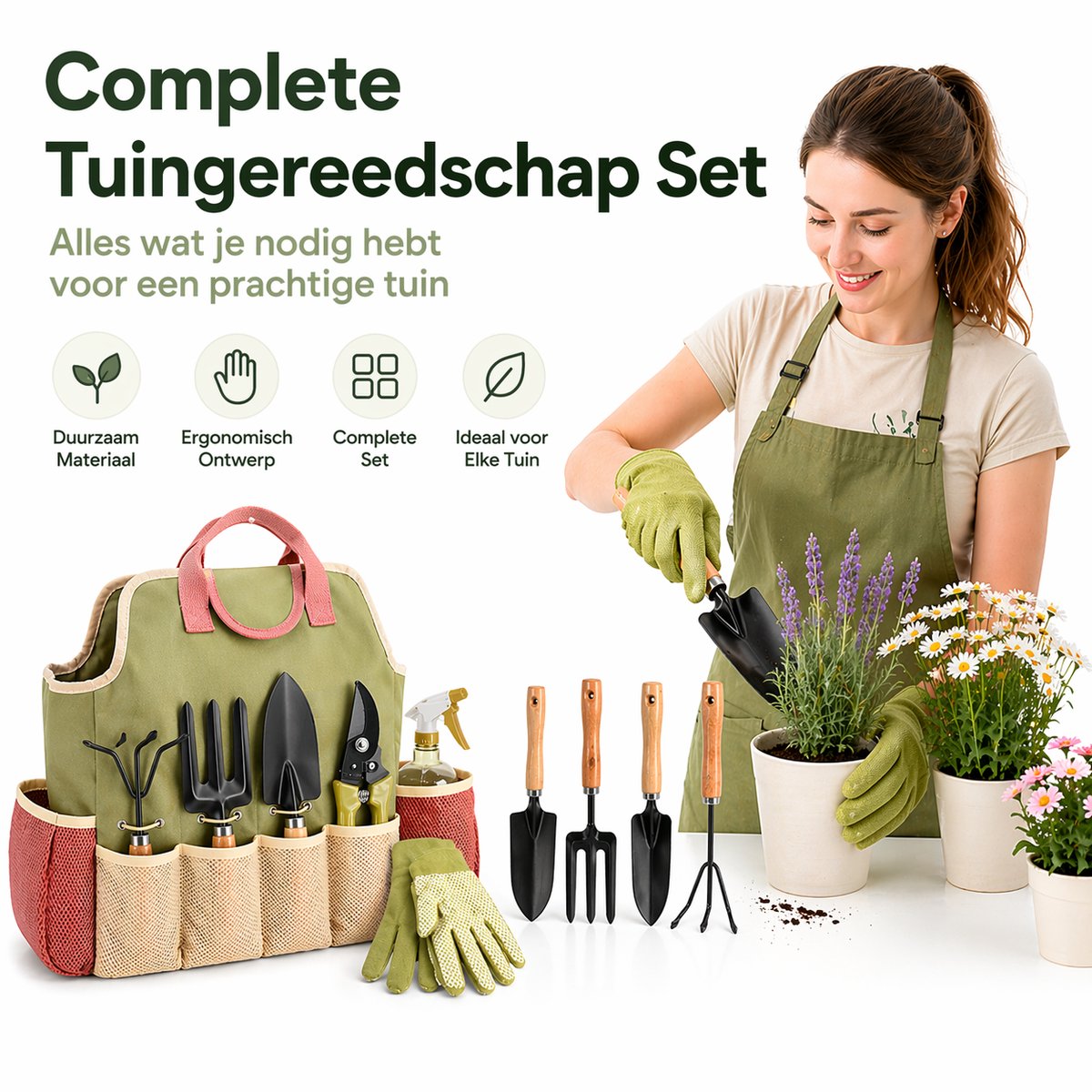 BOTC Tuingereedschap Set 10-Delig - Stevige tuingereedschapset met handtas - Duurzame tuinset - Ideaal tuincadeau – foto 2