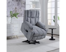 MODFU Sta-Op Stoel - Elektrisch Verstelbaar Met Massage En Verwarming - Modern - Fluweel - Lichtgrijs