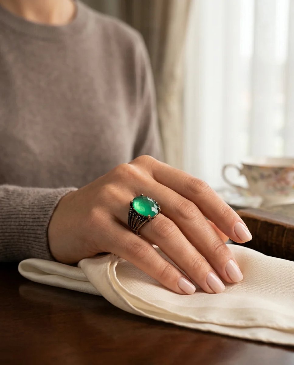 Dorvina Bronzen Dames Antiek Sieraad Ring Kleur Kleurveranderend His Steen Kaburga Ovaal Model Verstelbaar Vintage Ring